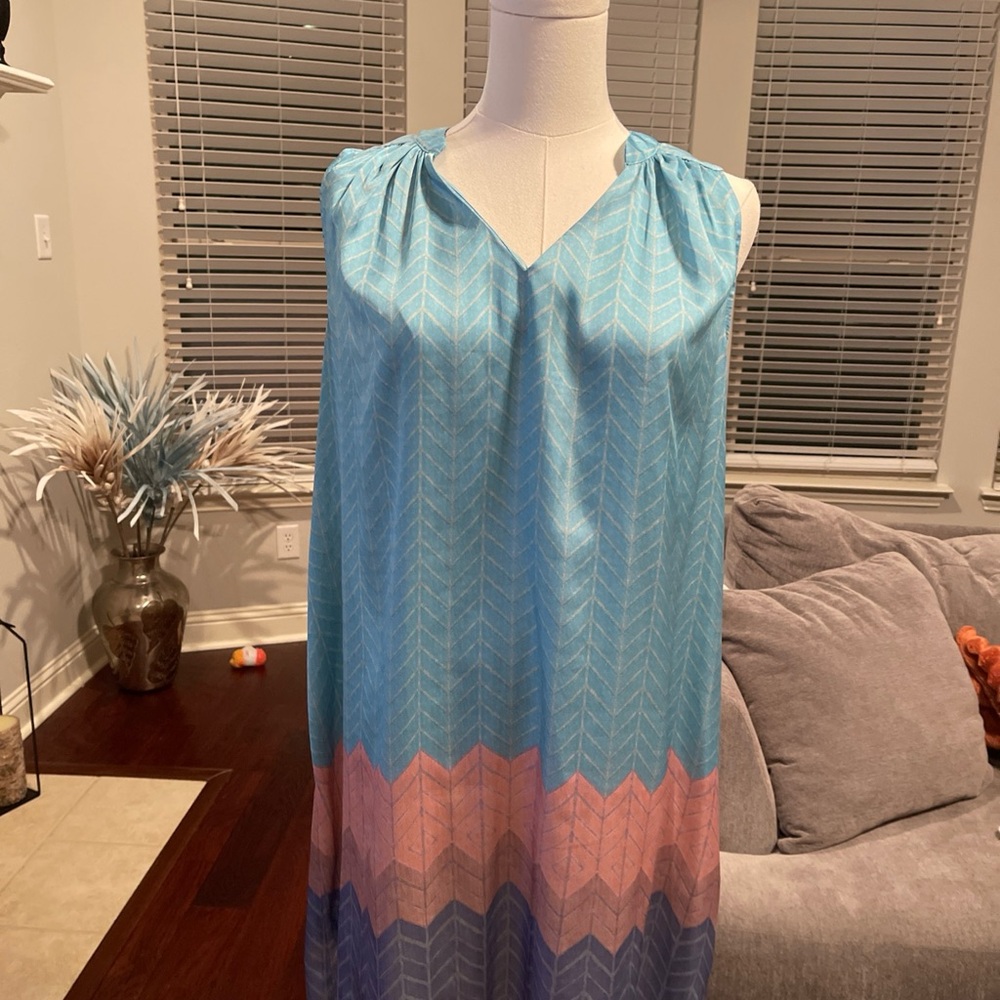 Anthropologie Blue and Pink Midi Dress